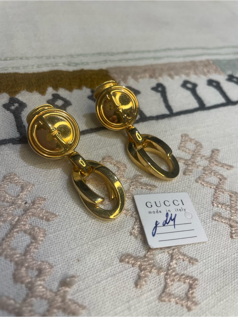 1992 VTG GUCCI Gold Plated Made Italy Equestrian Horseshoe Hoop Clip-On Earrings